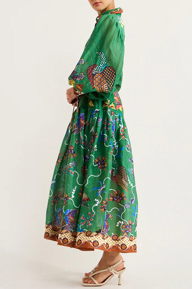 Bohemian College Animal Printing Turndown Collar Printed Dress Dresses - Fashionpara