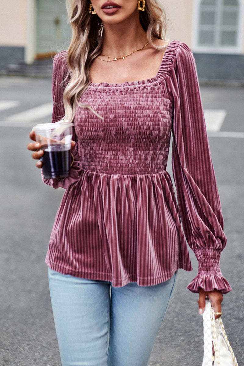 Elegant Solid Fold Square Collar Tops(4 Colors) - Fashionpara