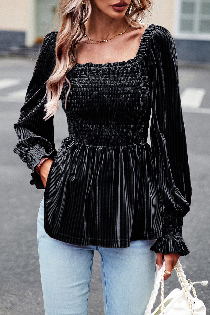 Elegant Solid Fold Square Collar Tops(4 Colors) - Fashionpara