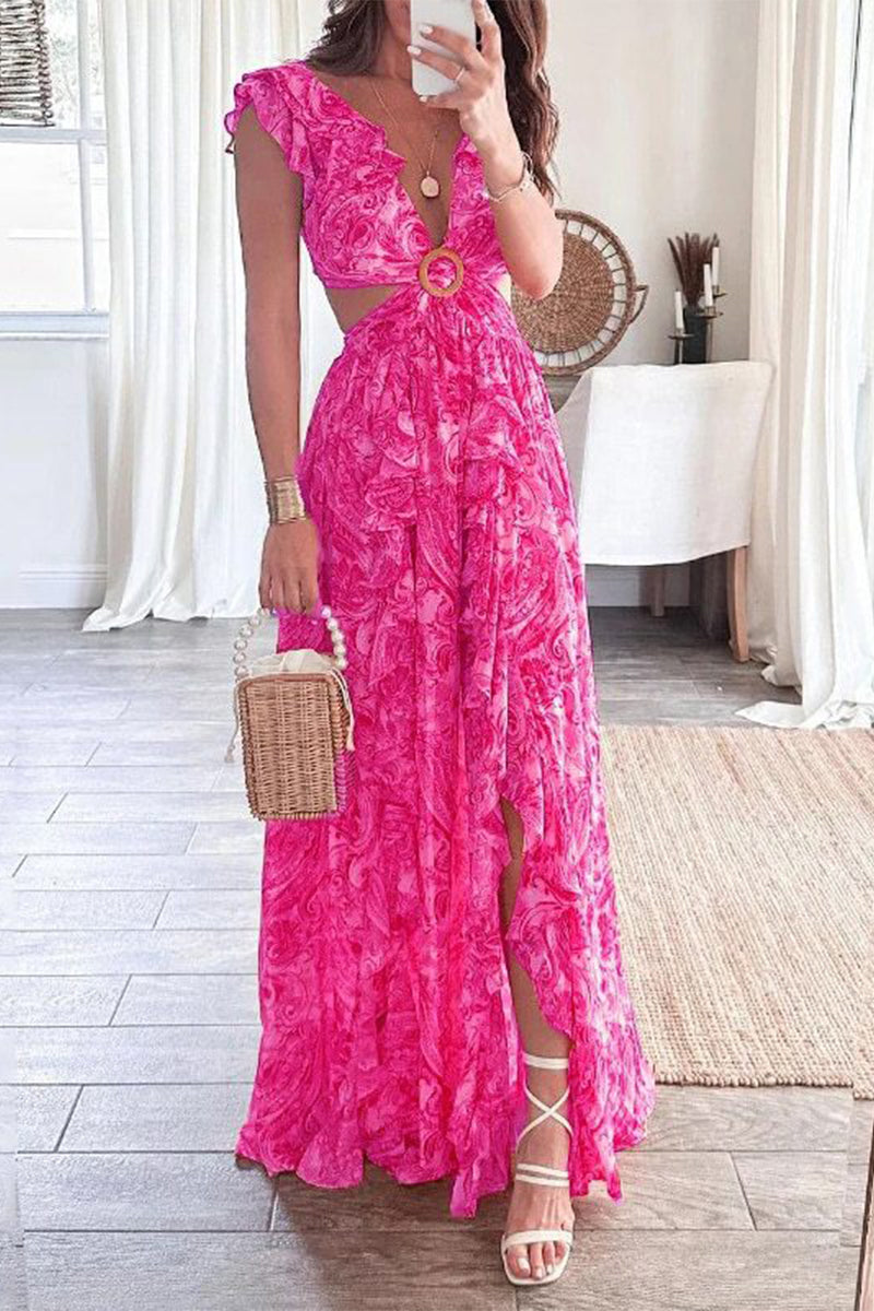 Sexy Floral Backless V Neck Printed Dresses(3 Colors) - Fashionpara