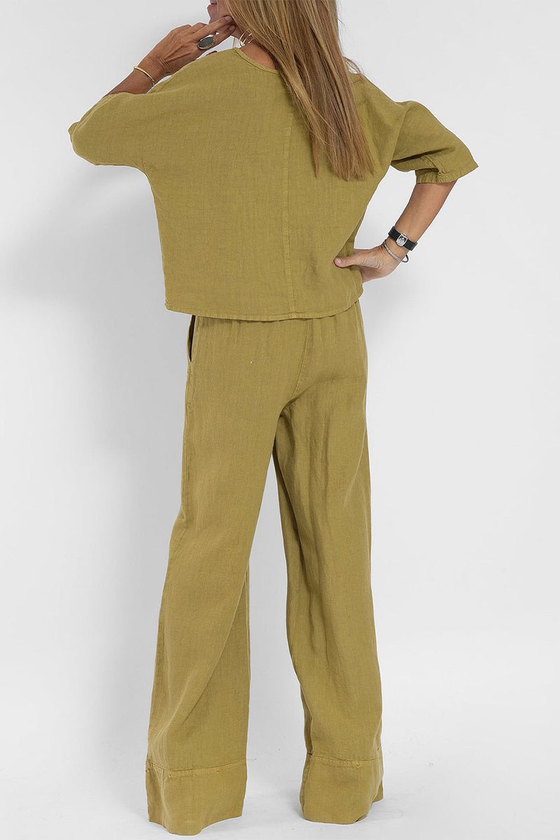 Casual Simplicity Solid Pocket O Neck Three Quarter Two Pieces(4 Colors) - Fashionpara