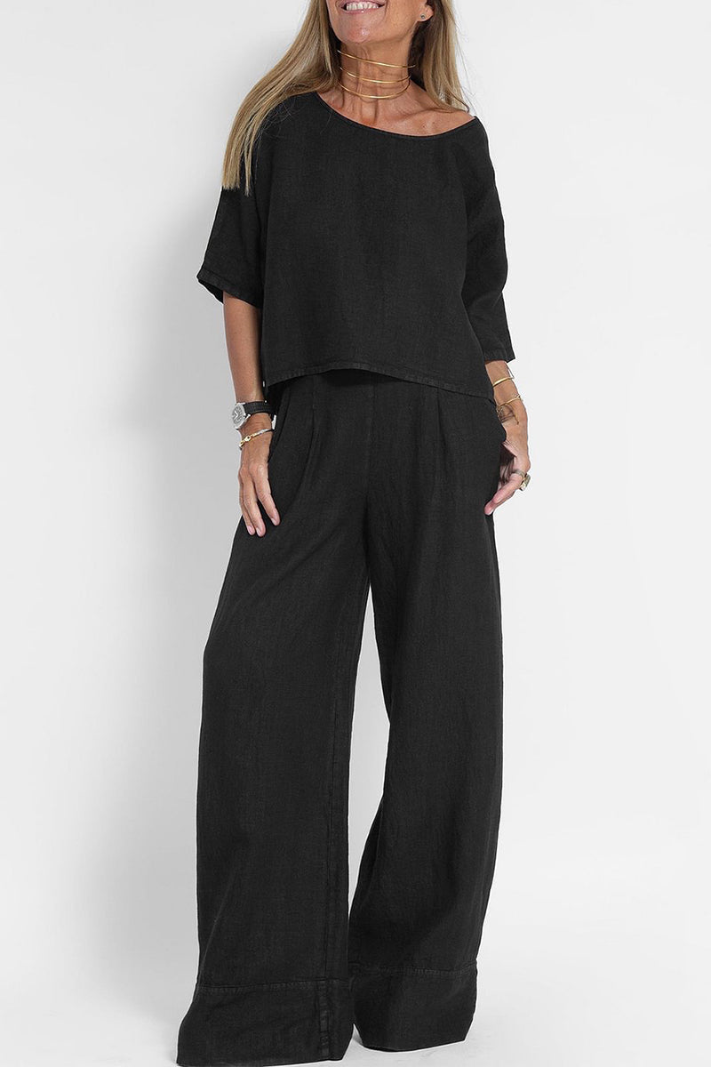 Casual Simplicity Solid Pocket O Neck Three Quarter Two Pieces(4 Colors) - Fashionpara