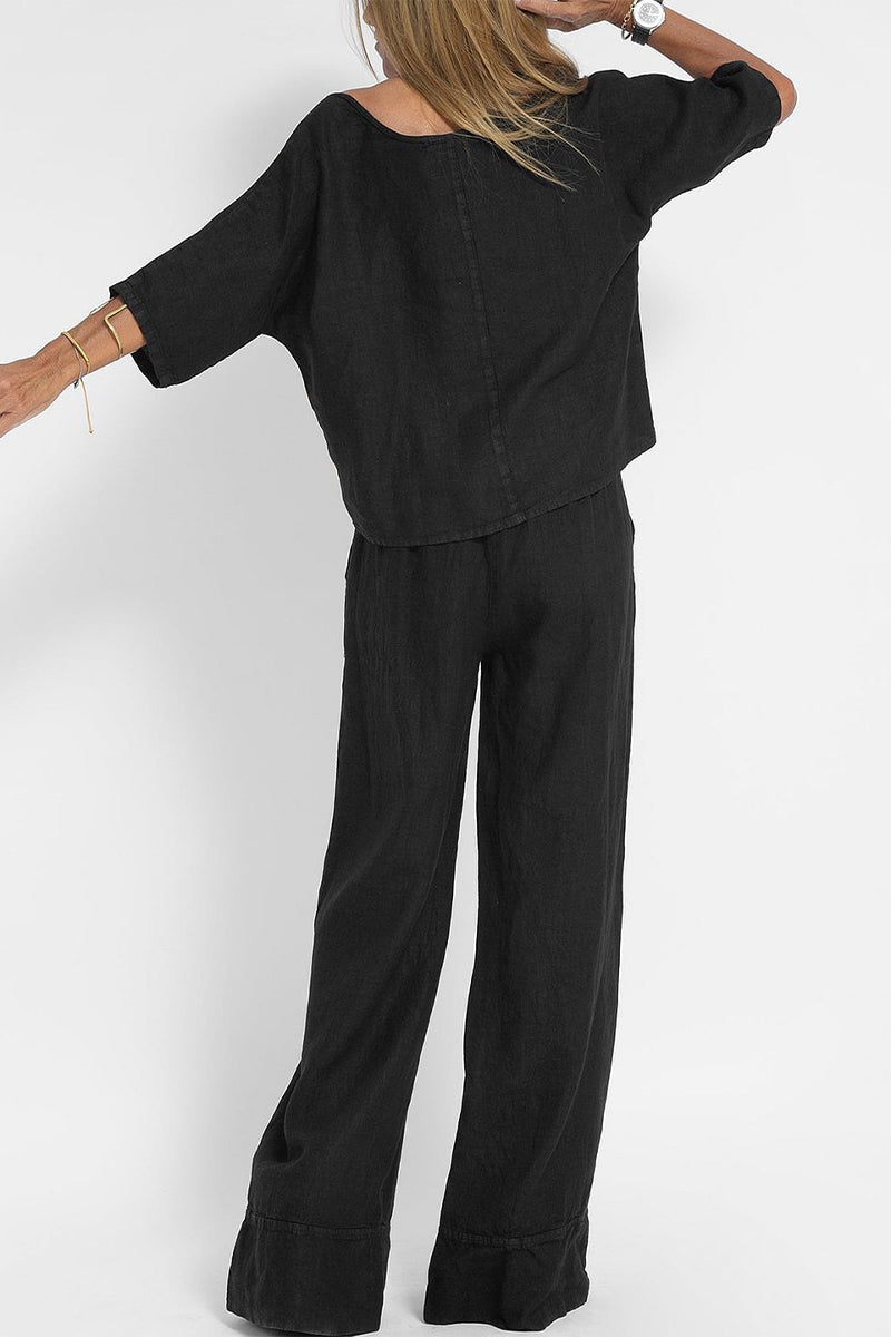 Casual Simplicity Solid Pocket O Neck Three Quarter Two Pieces(4 Colors) - Fashionpara