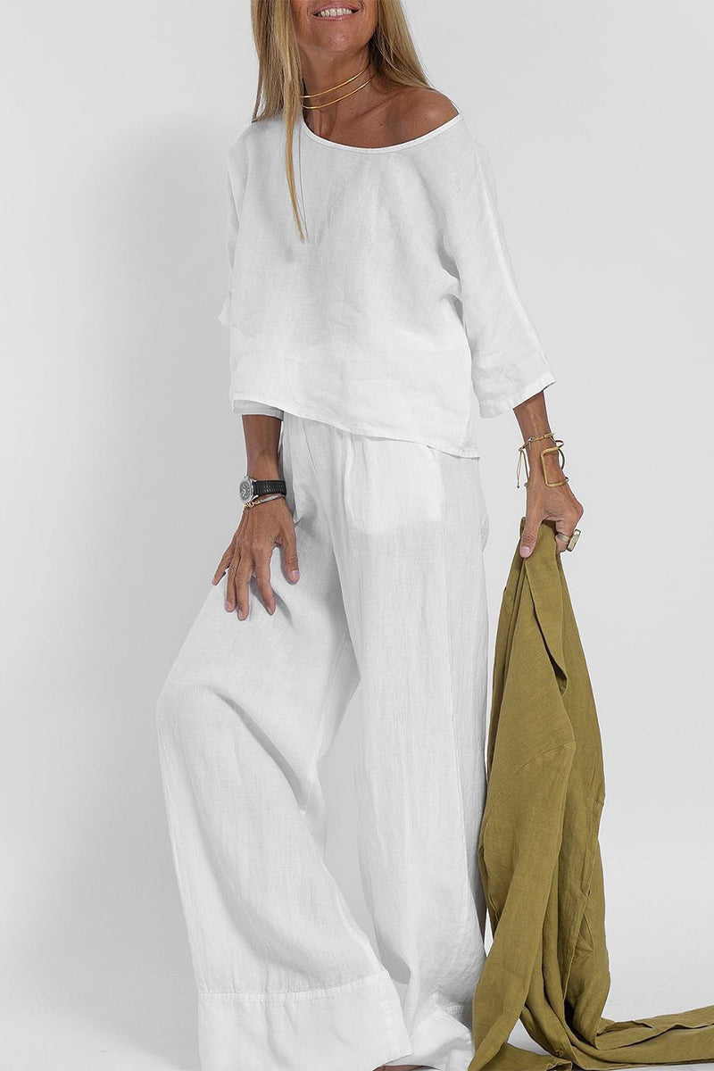 Casual Simplicity Solid Pocket O Neck Three Quarter Two Pieces(4 Colors) - Fashionpara