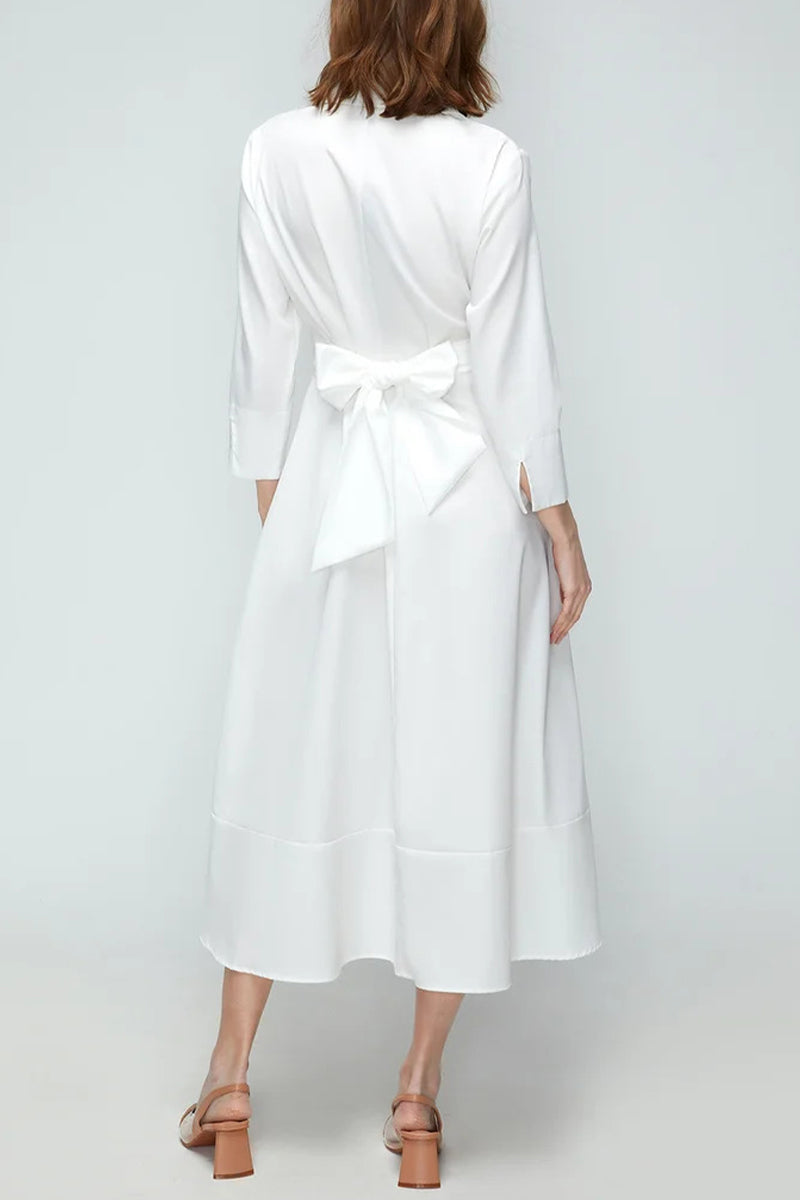 Elegant Solid Cross Straps Turndown Collar Shirt Dresses(3 Colors) - Fashionpara