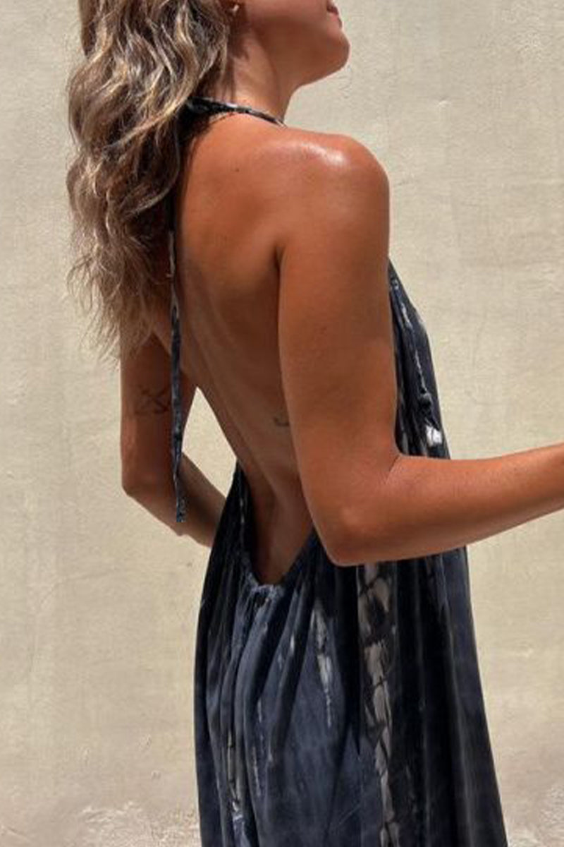 Casual College Print Contrast U Neck Loose Jumpsuits - Fashionpara