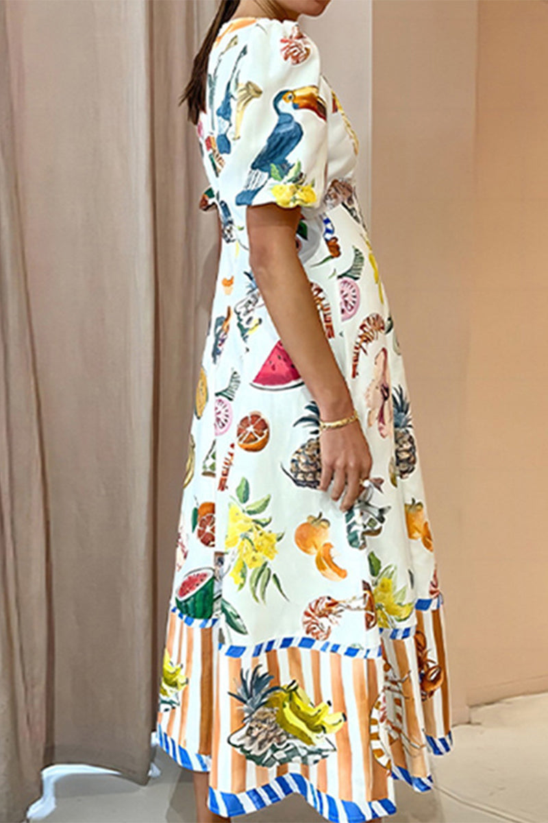 Elegant Print O Neck Printed Dress Dresses - Fashionpara