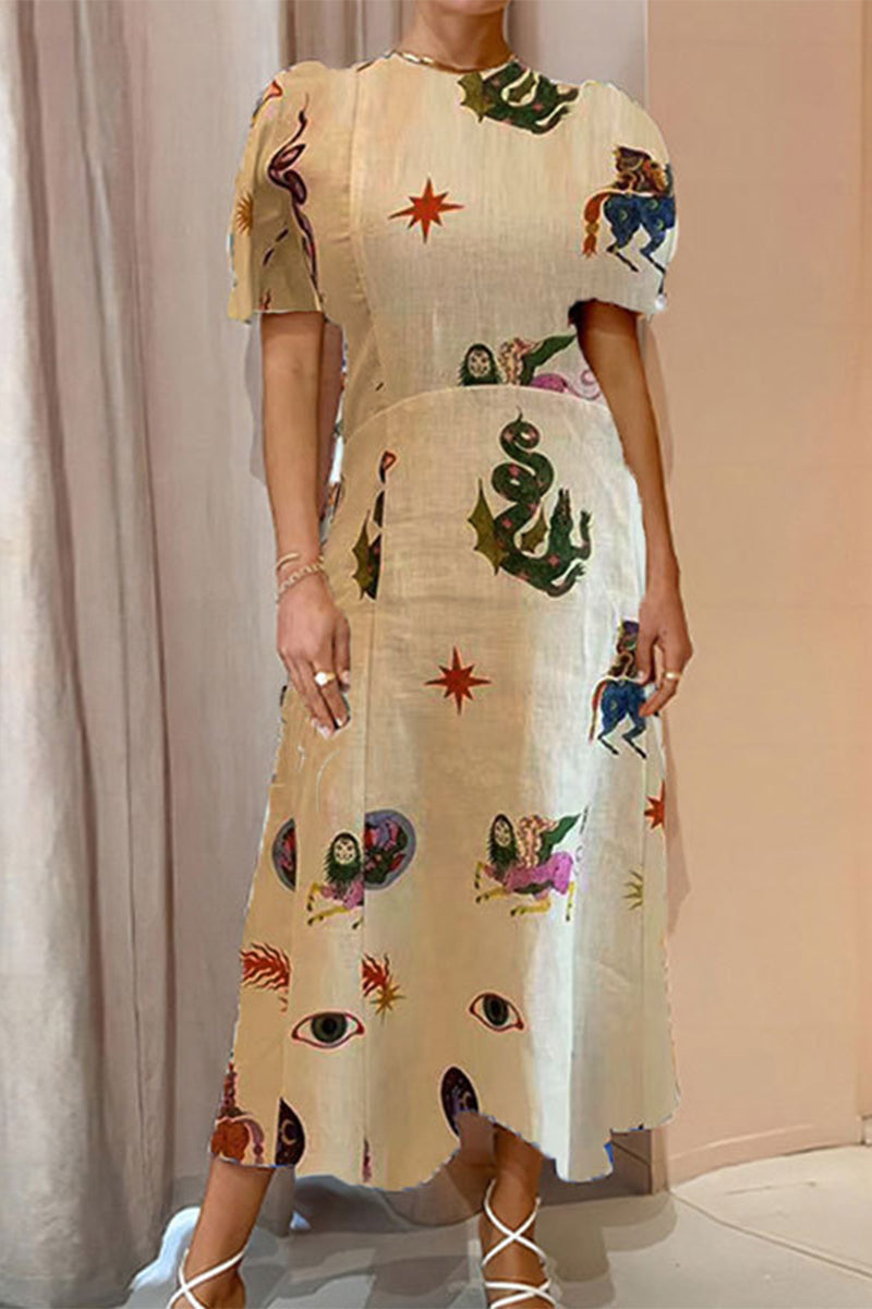 Elegant Print O Neck Printed Dress Dresses - Fashionpara