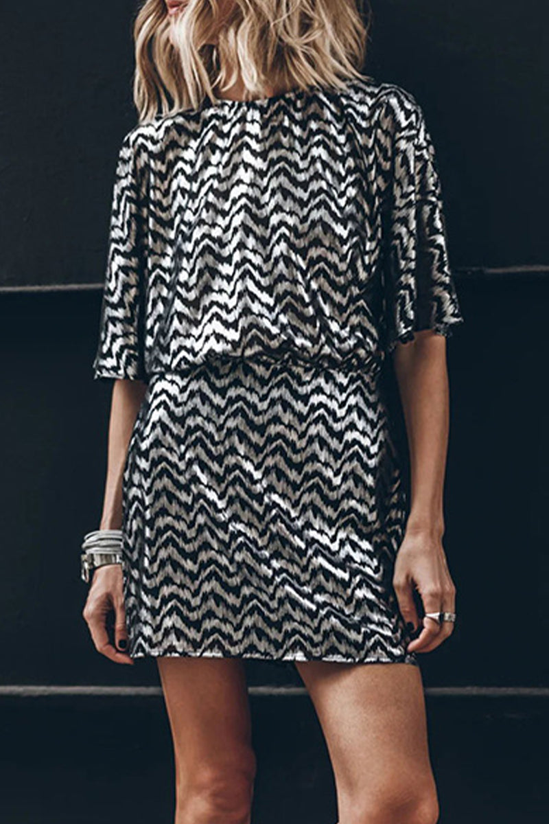 Casual Vintage Bronzing Fold O Neck Dresses - Fashionpara