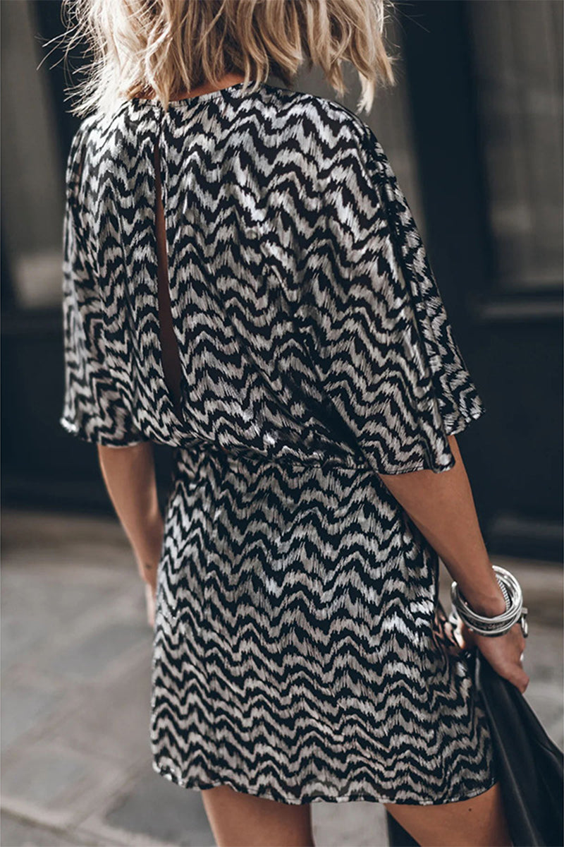 Casual Vintage Bronzing Fold O Neck Dresses - Fashionpara