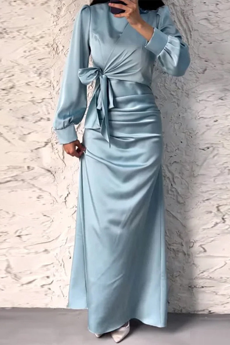 Elegant Solid Frenulum O Neck A Line Dresses - Fashionpara