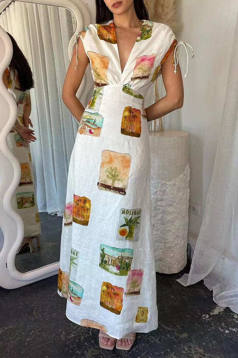 Elegant Print Frenulum Printed Dress Dresses - Fashionpara