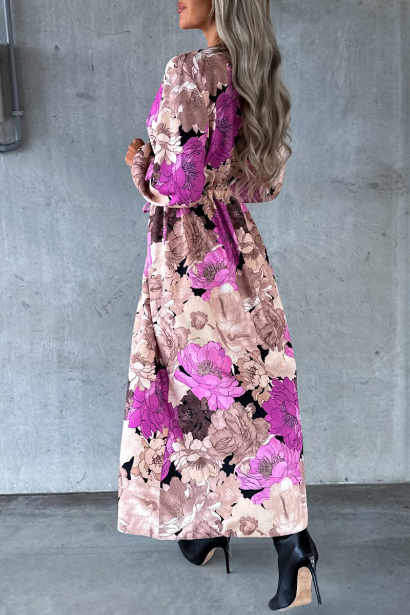 Elegant Floral Slit V Neck Printed Dress Dresses - Fashionpara
