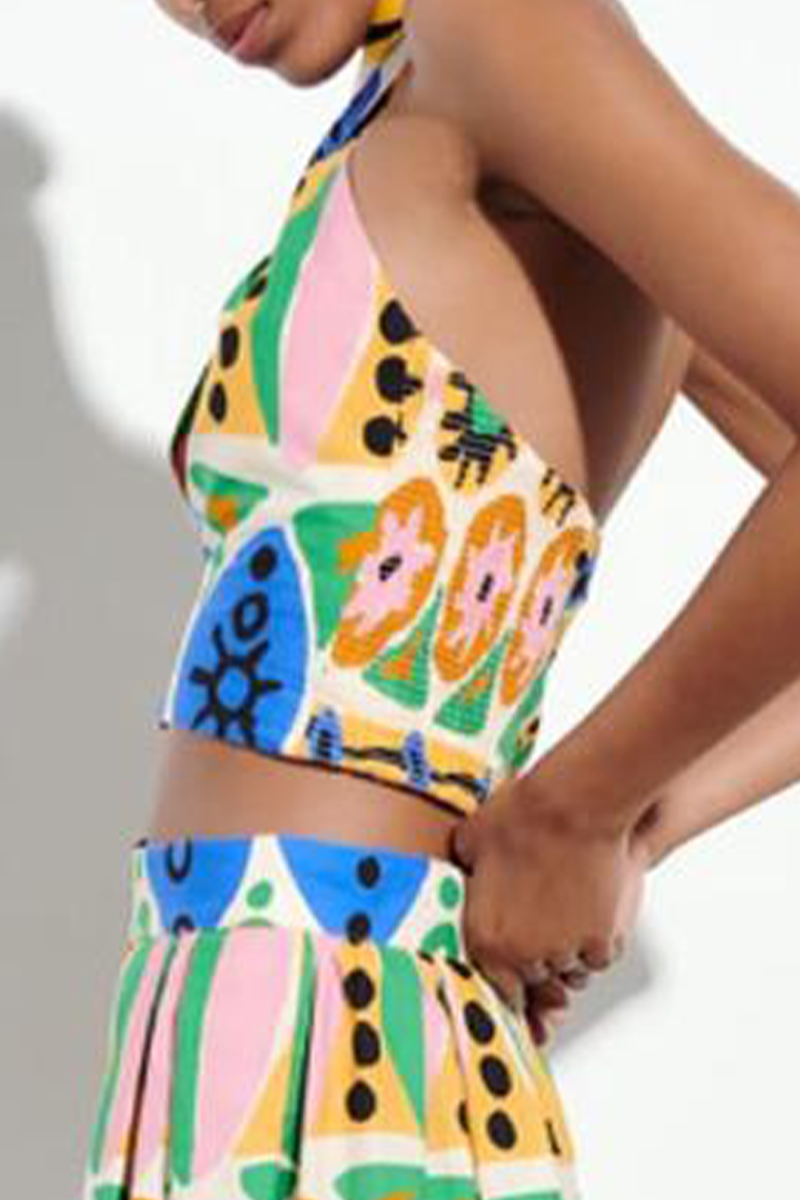 Sexy Street Geometric Print Halter Tops - Fashionpara