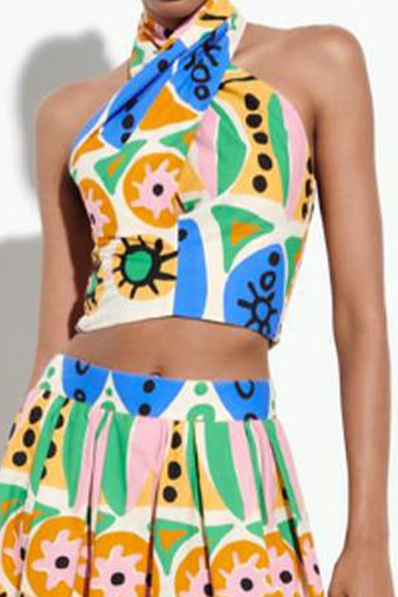 Sexy Street Geometric Print Halter Tops - Fashionpara