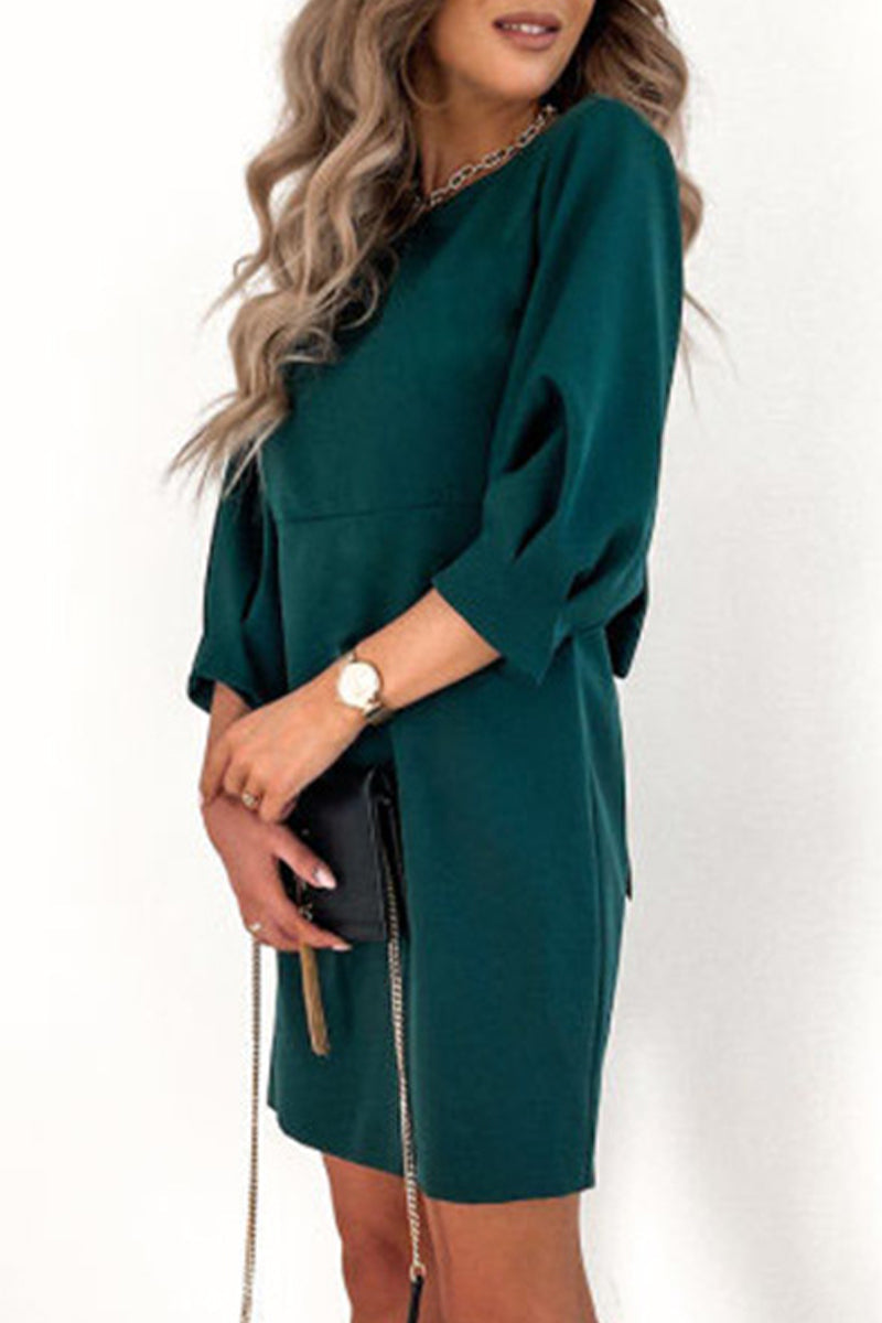 Elegant Solid With Bow Zipper O Neck Pencil Skirt Dresses - Fashionpara