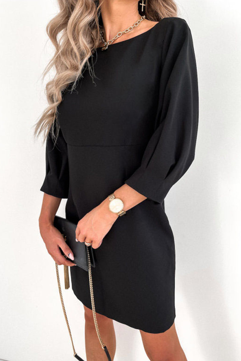 Elegant Solid With Bow Zipper O Neck Pencil Skirt Dresses - Fashionpara