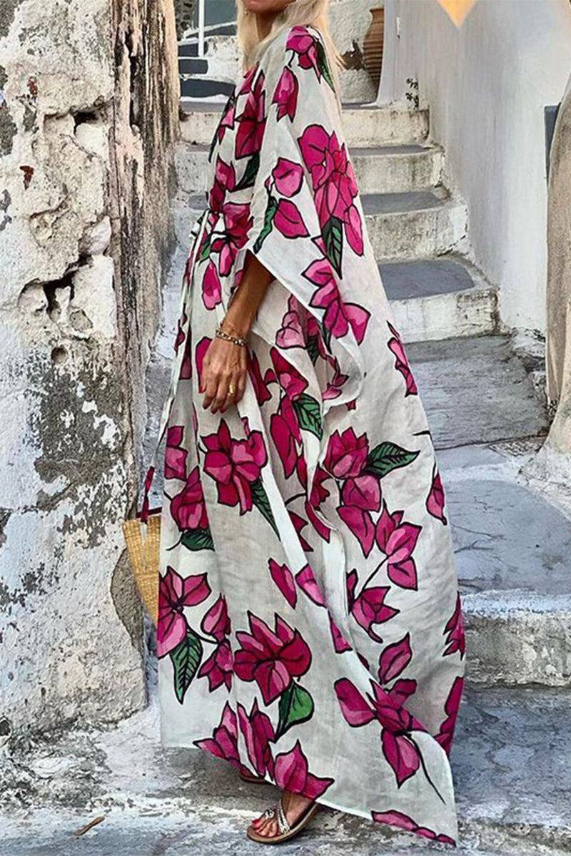 Bohemian Floral Frenulum O Neck Dresses - Fashionpara