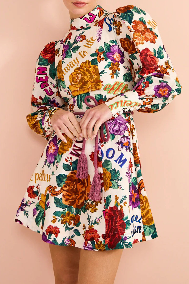 Elegant Floral Bandage Half A Turtleneck Printed Dress Dresses - Fashionpara