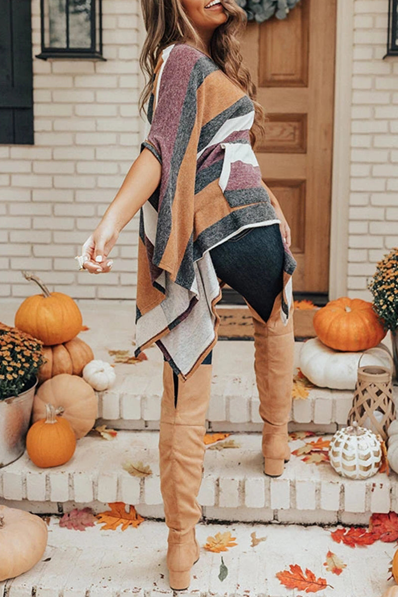 Casual Striped Contrast O Neck Tops - Fashionpara