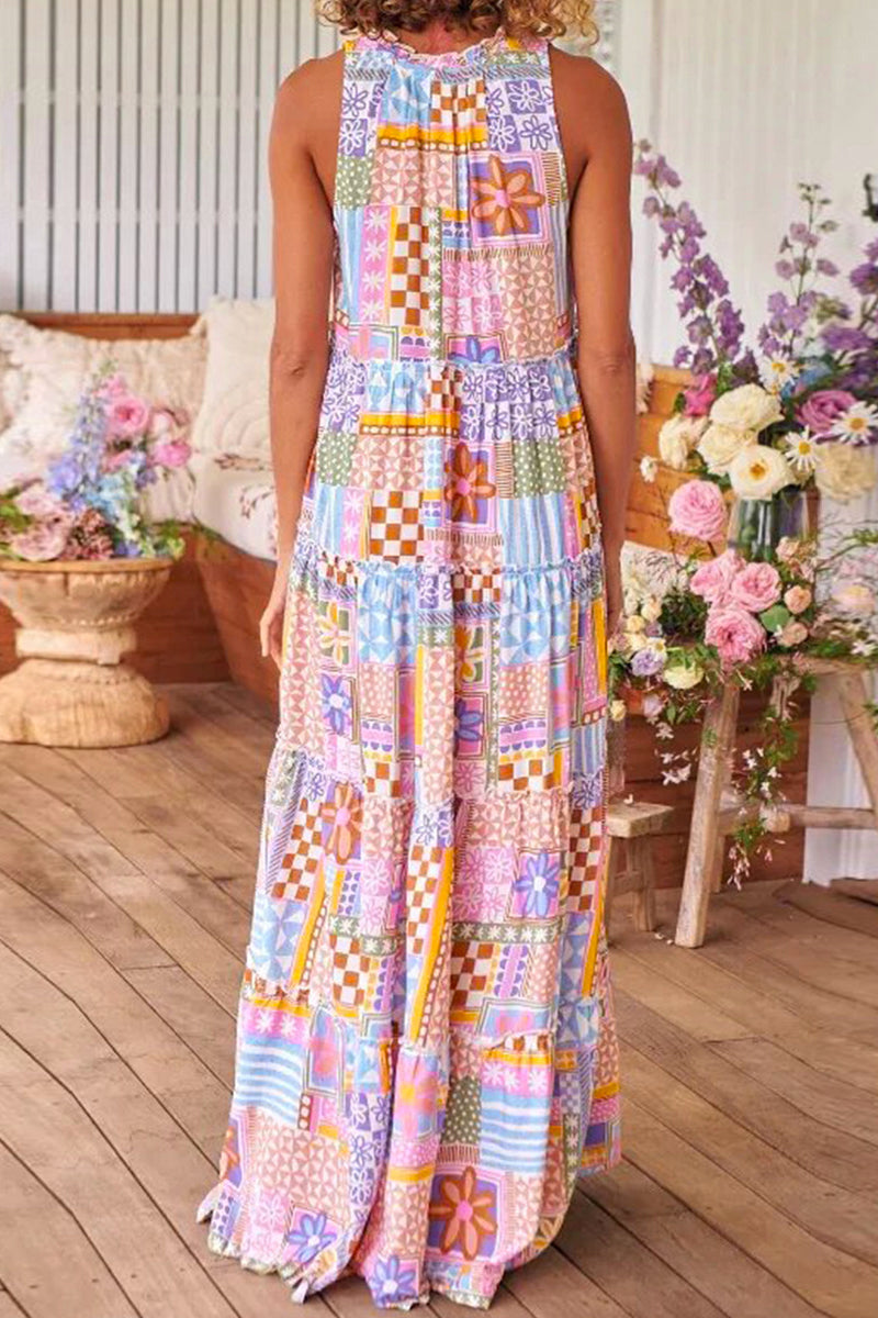 Casual Sweet Not Positioning Printed Patchwork Contrast O Neck Printed Dress Dresses - Fashionpara