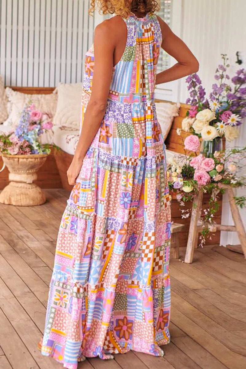 Casual Sweet Not Positioning Printed Patchwork Contrast O Neck Printed Dress Dresses - Fashionpara