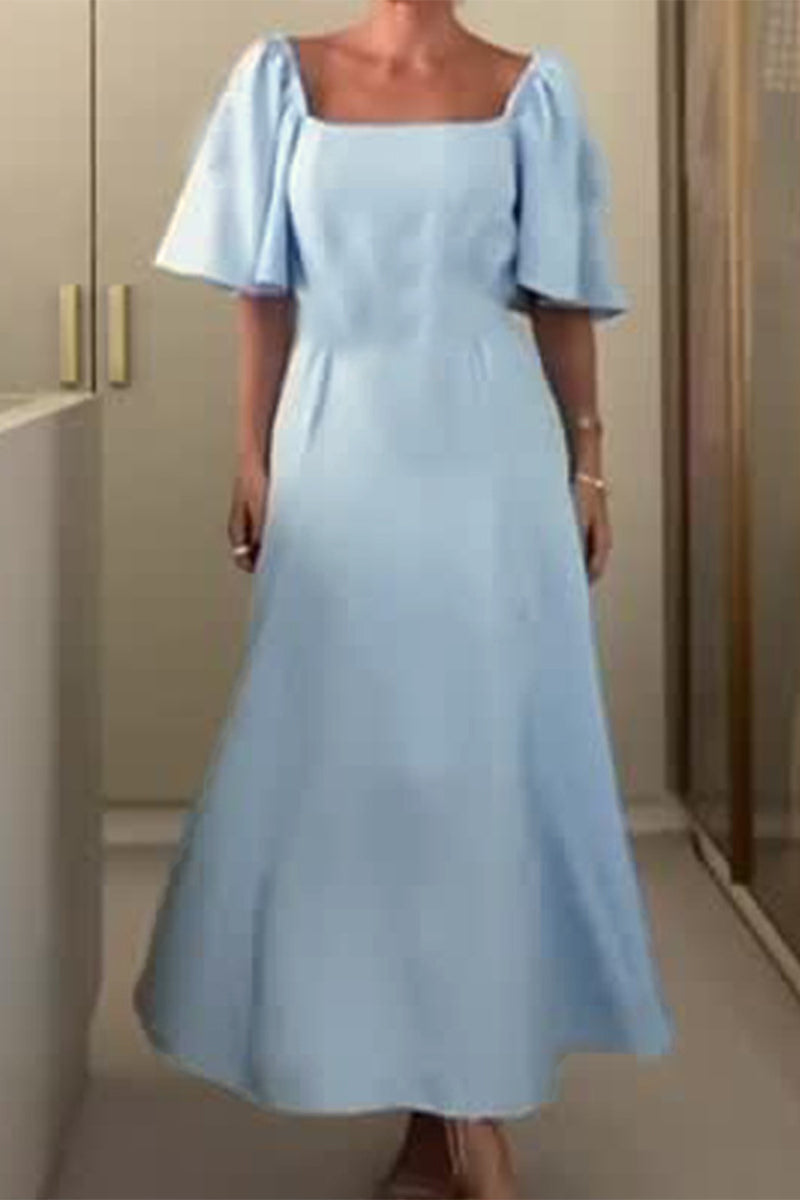 Casual Solid Square Collar A Line Dresses - Fashionpara