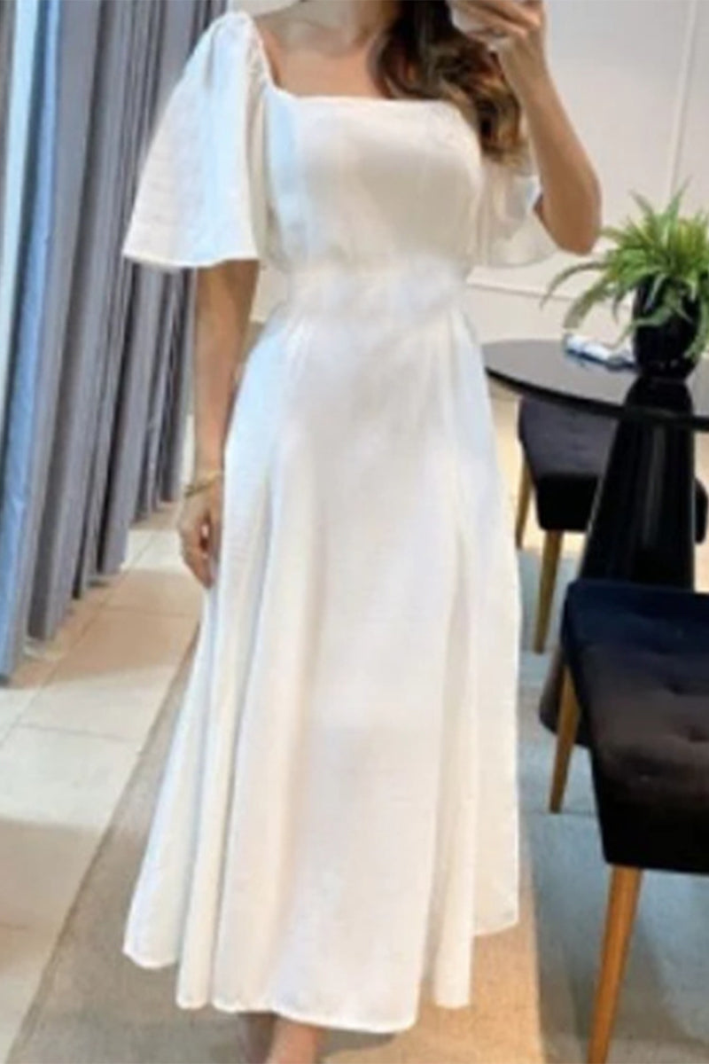 Casual Solid Square Collar A Line Dresses - Fashionpara