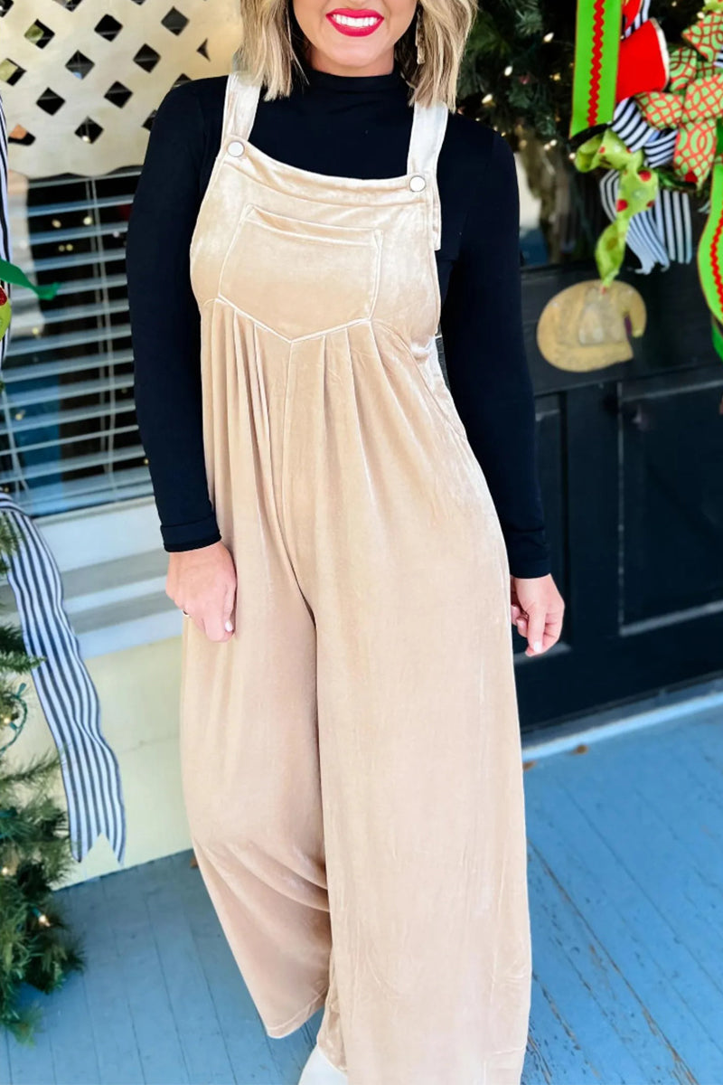 Casual Solid Pocket Fold Square Collar Loose Jumpsuits - Fashionpara