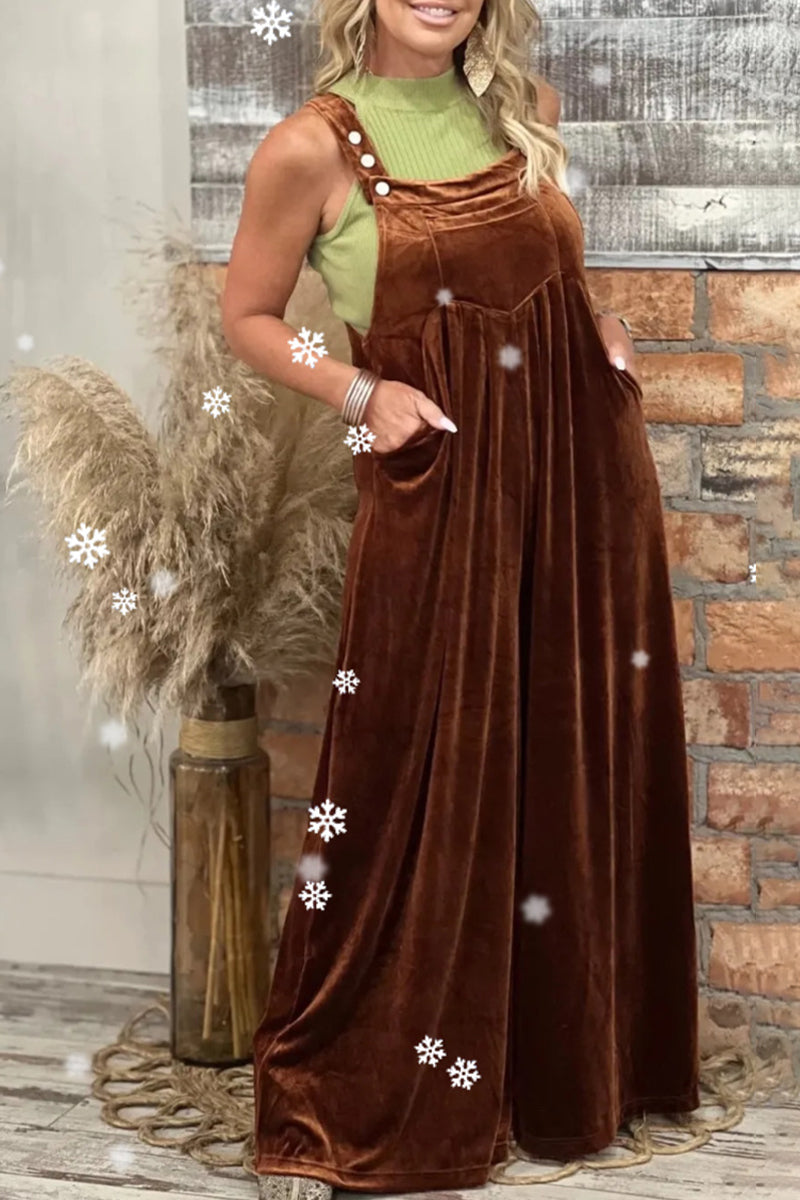 Casual Solid Pocket Fold Square Collar Loose Jumpsuits - Fashionpara