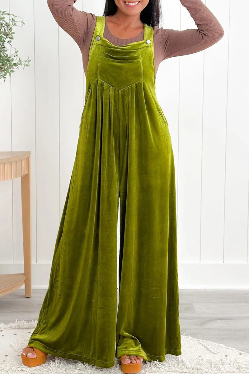 Casual Solid Pocket Fold Square Collar Loose Jumpsuits - Fashionpara