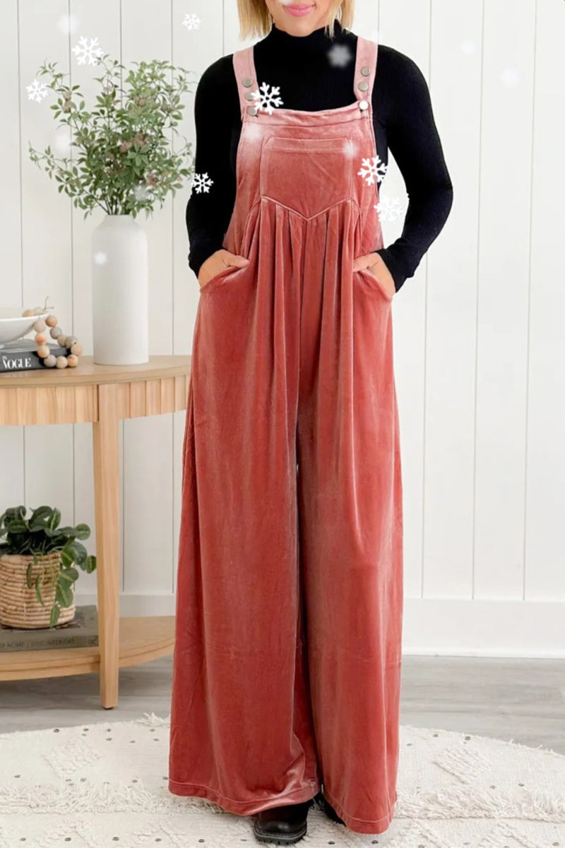 Casual Solid Pocket Fold Square Collar Loose Jumpsuits - Fashionpara