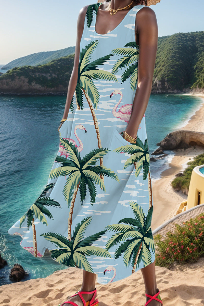 Casual Print Basic U Neck Vest Dress Dresses - Fashionpara