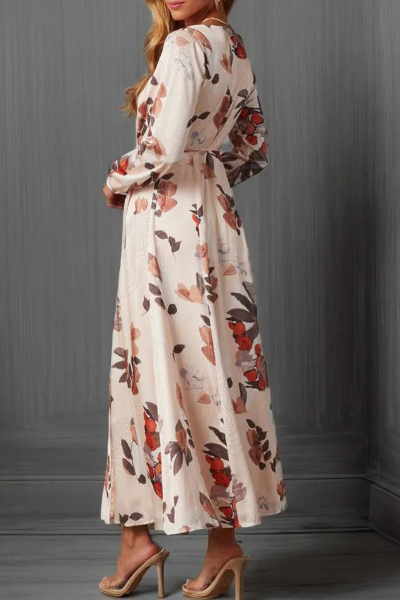 Elegant Floral Frenulum V Neck Printed Dress Dresses - Fashionpara