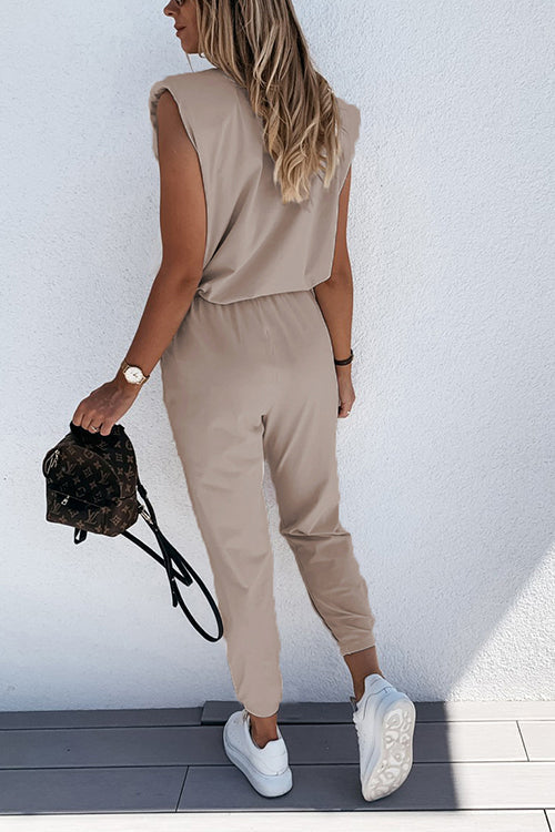 Padded Shoulder T Shirt Pants Set - Fashionpara