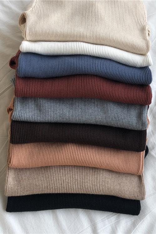 High Collar Knit Long Sleeve T Shirt - Fashionpara