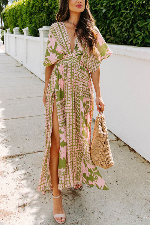 Like Palm Side Slit Bat Maxi Dress - Fashionpara