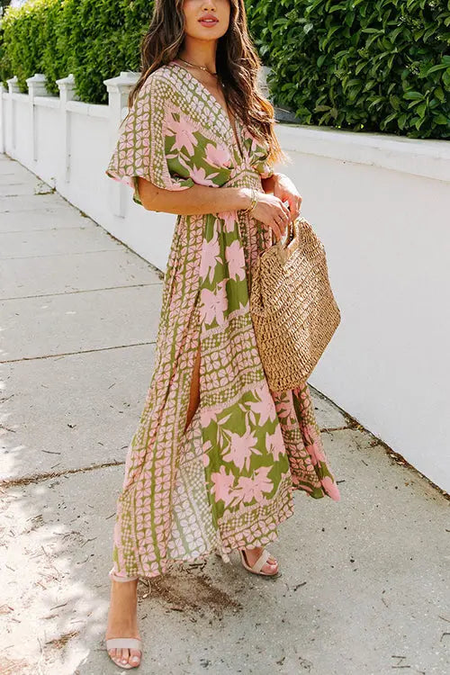 Like Palm Side Slit Bat Maxi Dress - Fashionpara