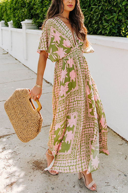Like Palm Side Slit Bat Maxi Dress - Fashionpara