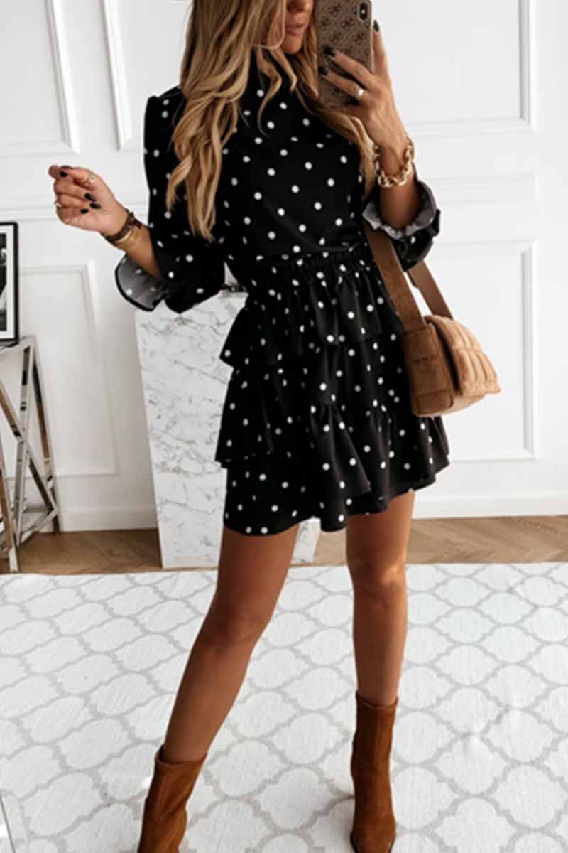 Florcoo Thin Irregular Lotus Leaf Dot Printing Mini Dress - Fashionpara