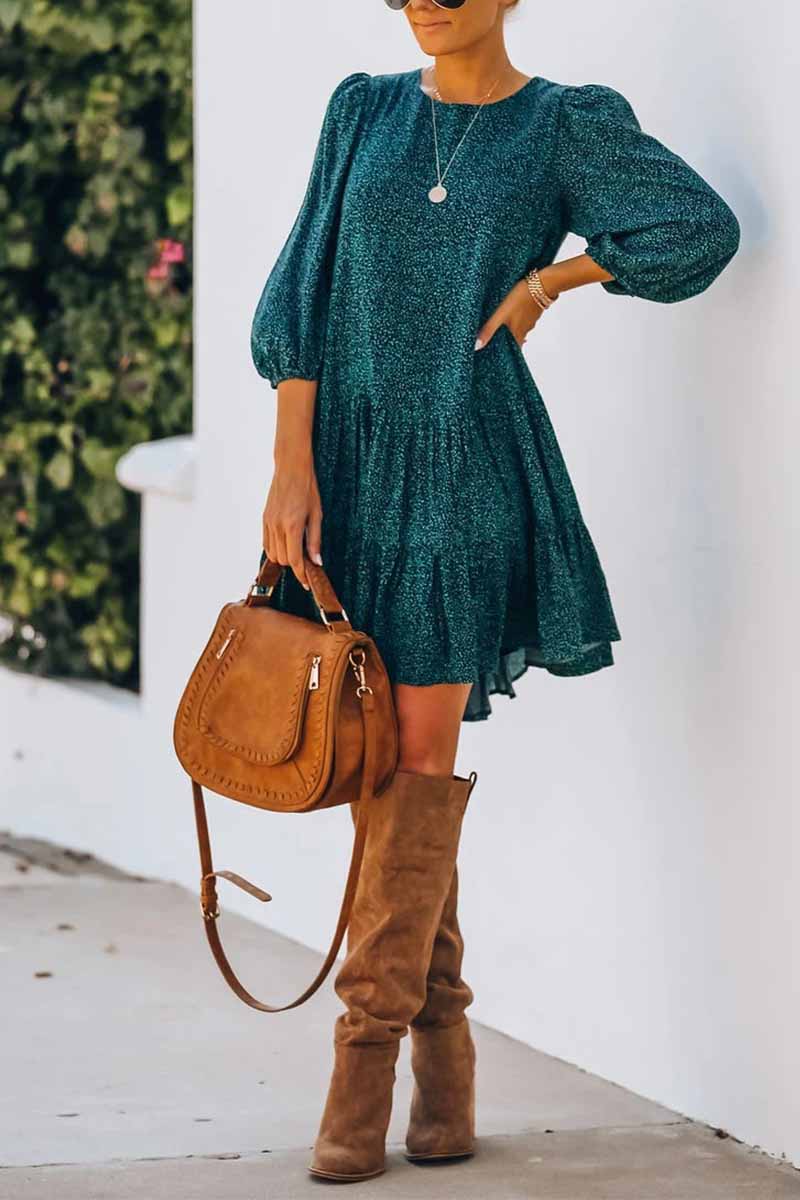 Florcoo Printed Slit Foam Sleeves Mini Dress - Fashionpara