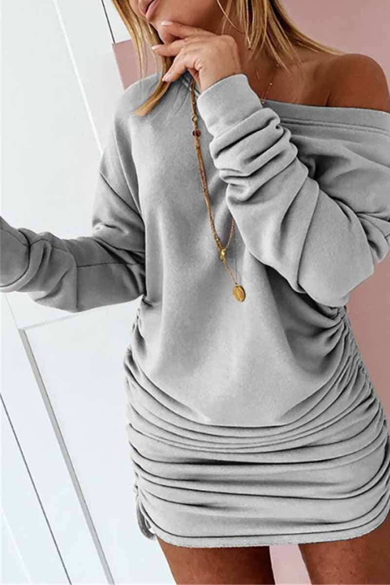 Florcoo Strapless Drawstring Pleated Solid Color Mini Dress(3 Colors) - Fashionpara