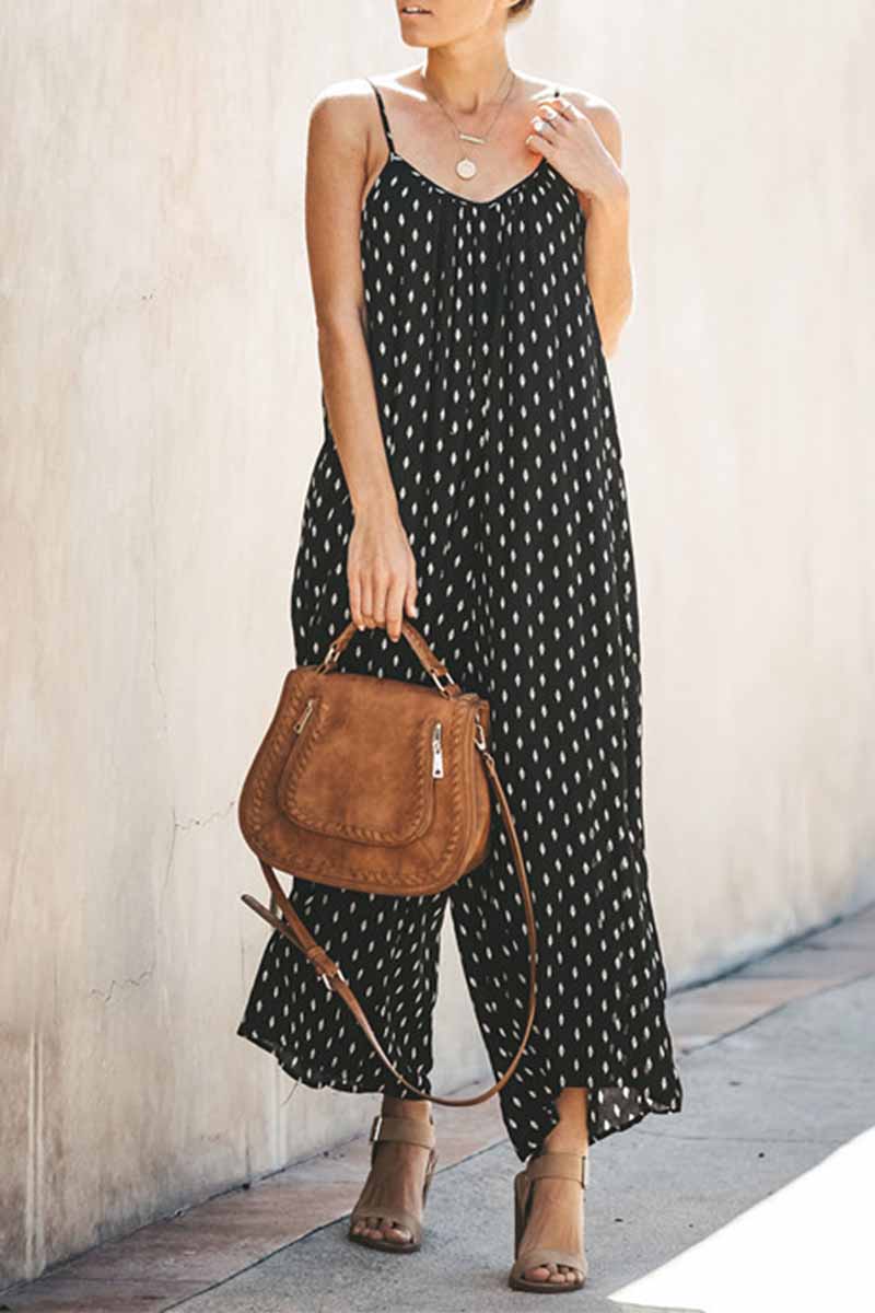 Florcoo Spotted Print Strap Sexy Maxi Dress - Fashionpara