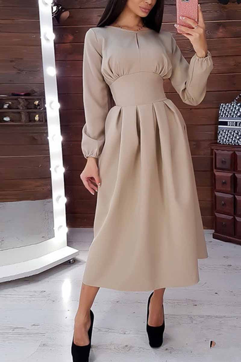 Florcoo Elegant Solid Color Long Sleeves Midi Dresses - Fashionpara