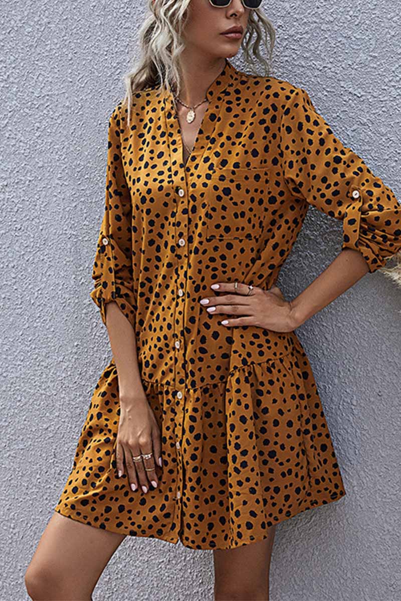 Florcoo Lotus Leaf Flower Polka Dot Printing Mini Dresses - Fashionpara