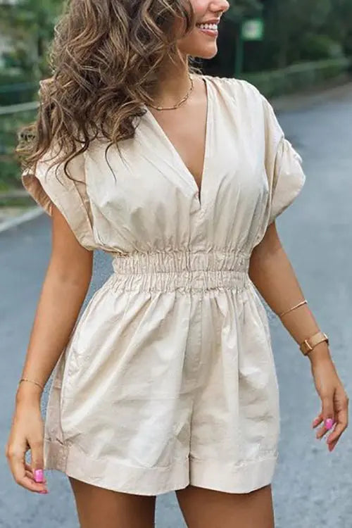 Any Occasion V Neck Bat Romper - Fashionpara