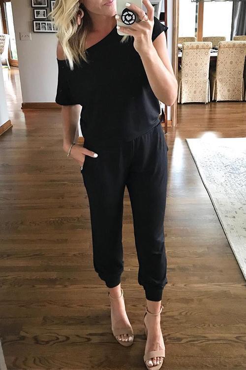 One Shoulder Short Sleeve Jumpsuit - Fashionpara