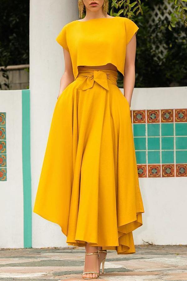 High Waist Pockets Bow Tie Skirts - Fashionpara