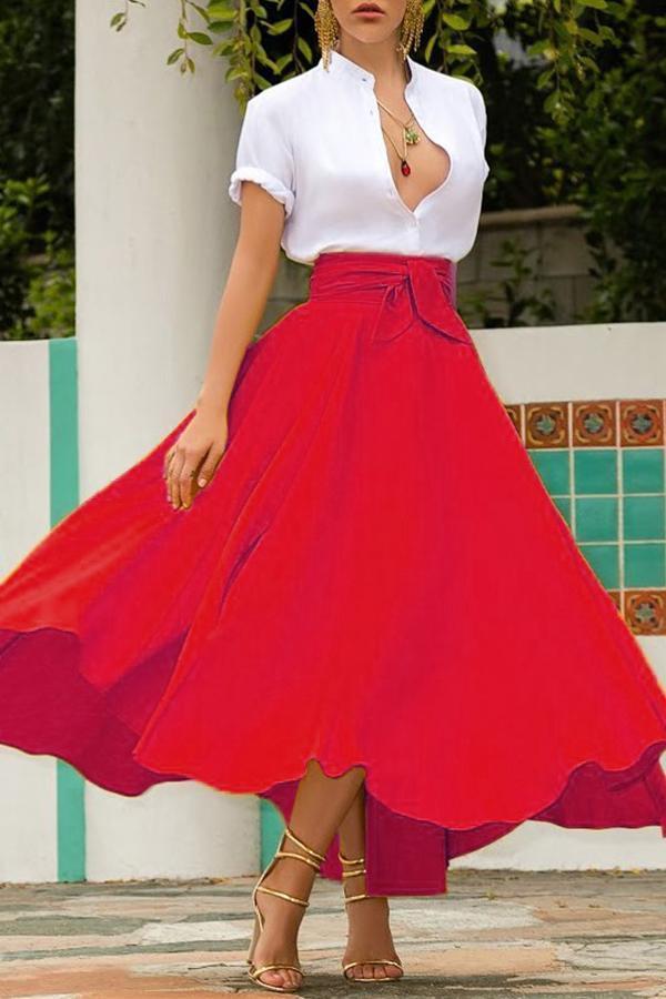 High Waist Pockets Bow Tie Skirts - Fashionpara