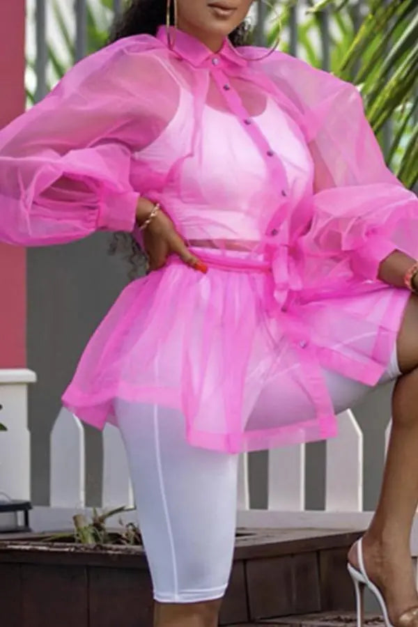 Button See Though Bubble Shirt - Fashionpara